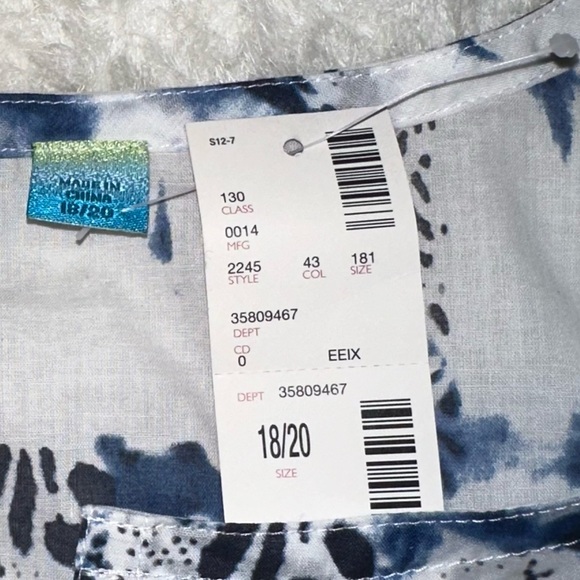 Avenue 18/20 cotton popover tunic w notch collar & hips shibori blue tie dye - Picture 8 of 9